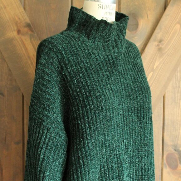Vintage 1980s Sweater, Kenzo Paris Green Chenille Turtleneck Tunic - Picture 6 of 11